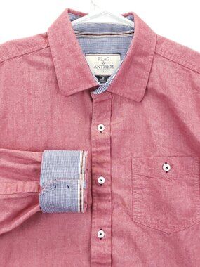 Flag & Anthem Shirt Mens Medium Pink Flip Cuffs Long Sleeve Classic Button-Up